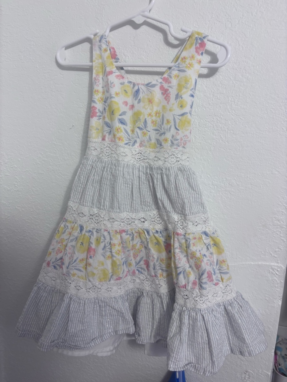 Tommy Bahama Girls Floral & Stripe Tiered Sundress in Yellow, Blue, Pink